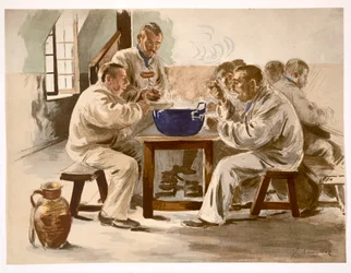 Suppe essen in der Kaserne, aus L